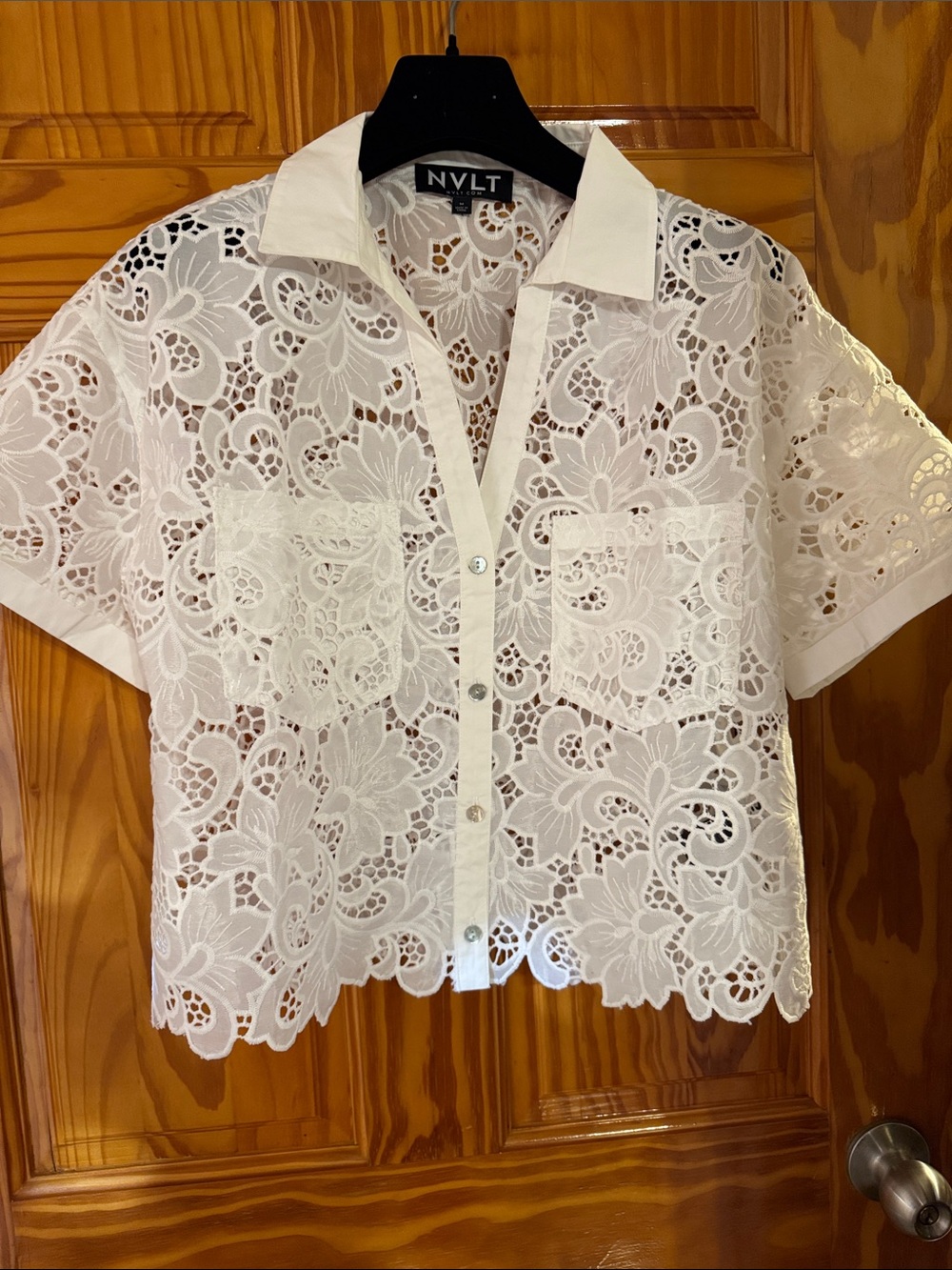 NVLT White Floral Lace Button-Front Shirt